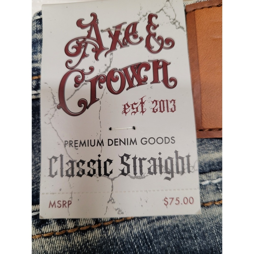 Axe Crown Classic Mens Jeans Embroidered Pockets Straight Sediment Wash 33 x 30 - Picture 5 of 8